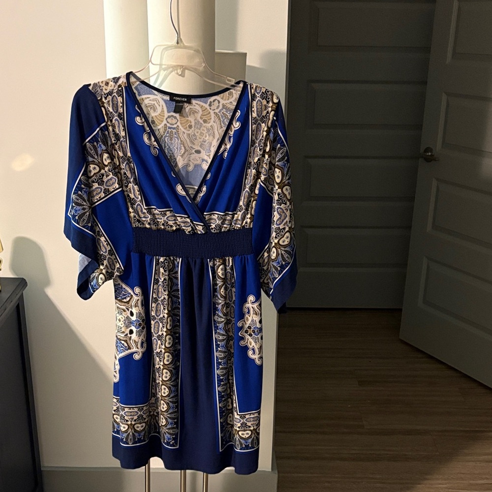 Express Royal Blue and Cream Mini Dress